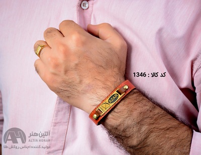 دستبند چرمی روکش طلا مردانه ماه تولد