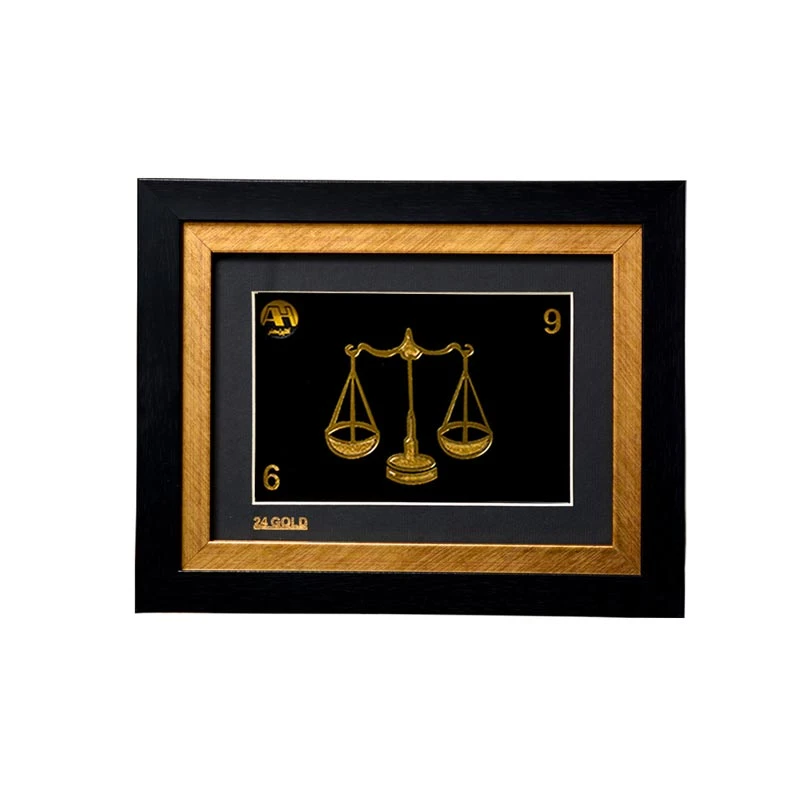 تابلو طلا نماد ماه تولد مهر با ورق روکش طلای 24 عیار بزرگ